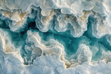 Obraz premium Abstract aerial view of turquoise water encased in ice formations, creating a stunning natural art.