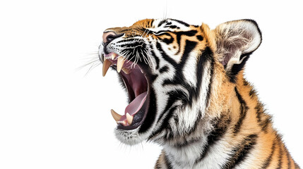 Fototapeta premium Photo Roaring Tiger Open Mouth White Background Wildlife
