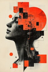 Futuristic Digital Art: Abstract Female Portrait with Geometric Elements
