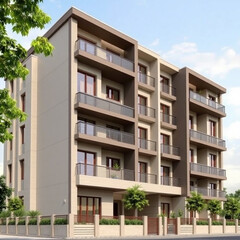 "A modern and luxurious apartment with large windows allowing natural light to fill the space. The living room is stylishly furnished with a cozy sofa, a sleek coffee table, and indoor plants for a fr