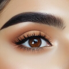Obraz premium Close-up eye makeup, peach tones, natural light. Beauty blog post image