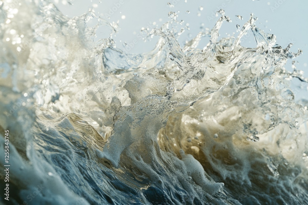 Aufkleber ocean wave crashing, water splashes and foams, creating a dynamic and beautiful scene.