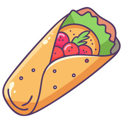 Vector Illustration of Veggie Wrap with Tomatoes, A vibrant vector image of a veggie wrap filled with fresh tomatoes and lettuce, perfect for a healthy meal or snack.
