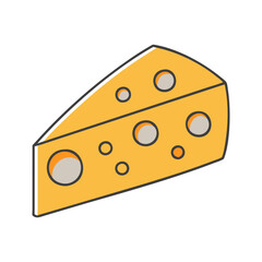 Vector Illustration of a Cheese Slice, A colorful vector illustration of a slice of cheese with holes, symbolizing dairy or snack options.

