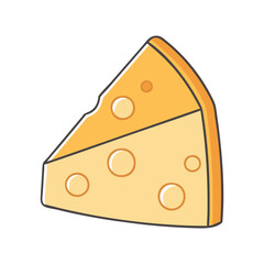 Vector Illustration of a Cheese Slice, A colorful vector illustration of a slice of cheese with holes, symbolizing dairy or snack options.
