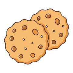 Two Chocolate Chip Cookies Illustration, A vector illustration of two golden brown chocolate chip cookies with a soft texture and large chocolate chunks.
