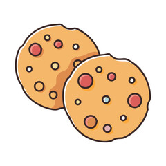 Two Colorful Cookies Illustration, A playful vector illustration of two cookies with colorful candy pieces embedded in them, perfect for sweet treat lovers.
