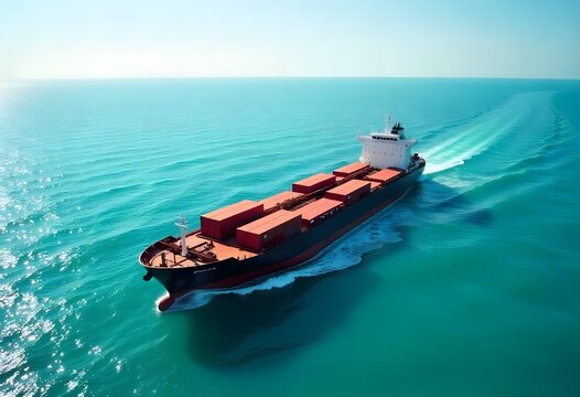 Aerial view of a cargo ship sailing&nbsp;on&nbsp;the&nbsp;ocean