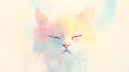 Serene Pastel Cat Sleeping Peacefully Soft Fur