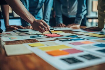 Obraz premium Collaborative brainstorming session with colorful design materials.