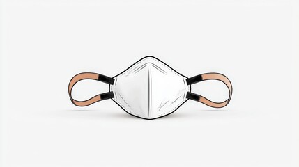 Minimalist Design of a White Face Mask with Black and Tan Straps on a Plain Background