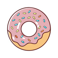 Colorful Donut with Sprinkles Illustration, A fun and colorful vector illustration of a donut with pink icing and colorful sprinkles on top.
