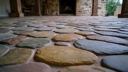 Close-Up View of Natural Stone Floor with Unique Shapes and Colors