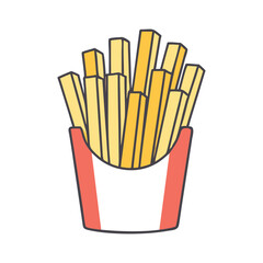 Vector Illustration of French Fries in Container, A colorful vector illustration of a container filled with crispy golden French fries, perfect for a snack.
