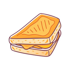 Illustration of Grilled Cheese Sandwich Vector, A simple vector illustration of a grilled cheese sandwich with crispy toasted bread and melted cheese inside.
