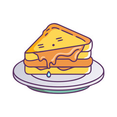 Vector Illustration of Grilled Cheese Sandwich, A vector illustration of a grilled cheese sandwich with melted cheese, served on a plate, representing a classic comfort food.
