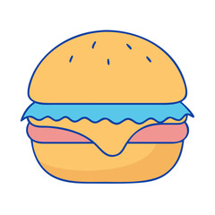 Vector Illustration of Simple Cheeseburger, A vector illustration of a simple cheeseburger with cheese and a smooth bun, representing a classic snack.
