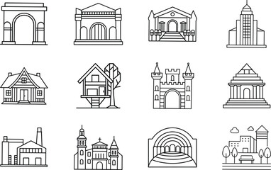Fototapeta premium Architectural Line Art Diverse Building Styles and Designs