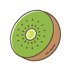 Fototapeta premium Vector Illustration of Kiwi Slice with Green Flesh, A vector illustration of a kiwi slice showing its vibrant green flesh, with a central ring of black seeds. 