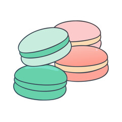 Vector Illustration of Green and Pink Macarons Stack, A vector illustration of stacked green and pink macarons with cream filling, symbolizing a sweet and elegant treat.
