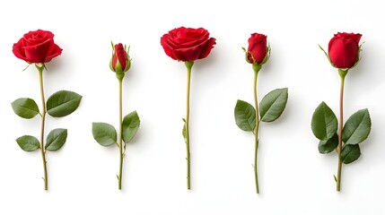 Naklejka premium Time-lapse Inspired Sequence of a Blooming Red Rose on Clean White Background