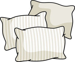 Three soft pillows isolated on a white background. Vector illustration.