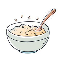 Vector Illustration of Oatmeal in Bowl with Spoon, A vector illustration of a bowl of oatmeal with a spoon, showing a healthy and simple breakfast option with a splash effect.
