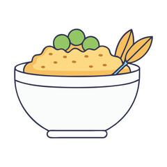 Vector Illustration of Oatmeal with Green Fruit, A vector illustration of a bowl of oatmeal topped with green fruit and oat leaves, symbolizing a healthy breakfast option.
