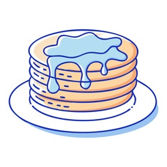 Vector illustration of a stack of pancakes with syrup, A vibrant vector illustration of a stack of pancakes with syrup drizzling over the top, served on a plate.

