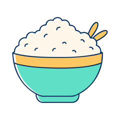 Vector illustration of rice bowl with chopsticks, A colorful vector illustration of a rice bowl filled with steamed rice and paired with chopsticks for easy eating.
