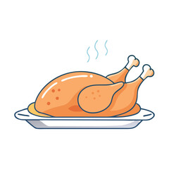 Vector illustration of a roasted chicken, A simple vector illustration of a delicious roasted chicken served on a plate with steam rising, ready to enjoy.
