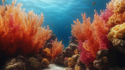 Fototapeta premium Vibrant coral reef underwater scene with colorful sea life