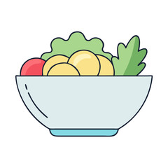 Vector illustration of a fresh salad bowl, A vibrant vector illustration of a fresh salad bowl with various vegetables, including tomatoes and leafy greens.
