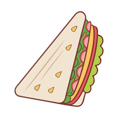 Vector illustration of a sandwich with veggies, A fresh vector illustration of a sandwich filled with vegetables like lettuce, tomato, and other tasty ingredients.
