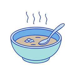 Illustration of Hot Soup in a Bowl with Spoon, Vector illustration of a steaming bowl of soup with a spoon, showcasing a warm and comforting meal.
