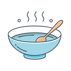 Illustration of a Steaming Bowl of Soup, Vector illustration of a steaming bowl of soup with a wooden spoon, showing warmth and comfort.
