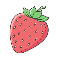 Obraz premium Illustration of a Fresh Strawberry, Vector illustration of a bright red strawberry with green leaves, highlighting its fresh and vibrant appearance. 