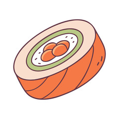 Illustration of Sushi Roll with Salmon and Avocado, Vector illustration of a sushi roll filled with salmon, avocado, and a fresh, colorful design.
