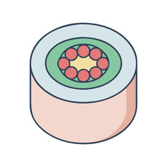 Illustration of Sushi Roll with Salmon and Veggies, Vector illustration of a sushi roll filled with salmon and vegetables, highlighting a fresh and vibrant design.
