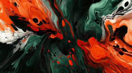 Obraz premium Abstract Swirls of Orange, Green, and White Paint: Modern Art Texture