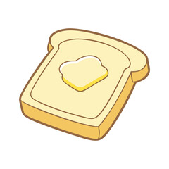 Illustration of Toast with Butter, Vector illustration of a slice of toast with a pat of butter in the center.
