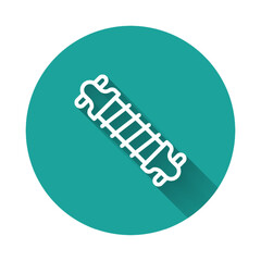 White line Bicycle suspension icon isolated with long shadow. Green circle button. Vector