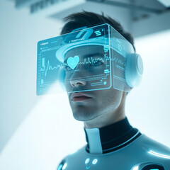 Hay computadoras conectadas a todo el cuerpo humano que pueden utilizarse con inteligencia artificial. La pantalla del ordenador muestra el biorritmo y la frecuencia card&iacute;aca del hombre.