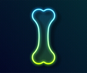 Glowing neon line Dog bone icon isolated on black background. Pets food symbol. Vector