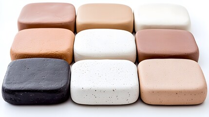 Colorful Rectangular Soap Bars in Different Shades on White Background