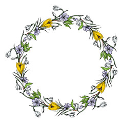 Hand Drawn Colorful Round Frame With Spring Flowers