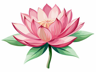 Beautiful watercolor illustration of a pink lotus flower in full bloom, showcasing delicate petals and serene elegance.