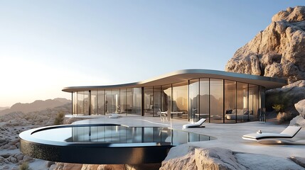 Fototapeta premium Luxury Cliffside Villa with Infinity Pool and Panoramic Views