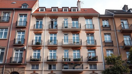 Fototapeta premium Historic apartment building facade for urban architecture blogs, real estate websites, and European travel promotions