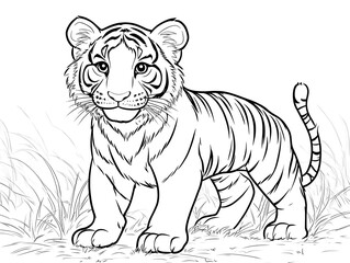 Fototapeta premium Cute Cartoon Tiger Outline for Coloring and Educational Activities for Kids